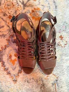 Vince Camuto Brown Leather Strappy Lace-Up Heels